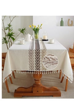 Buy Tablecloths for Rectangle Tables,Cotton Linen Table Cloth Waterproof Tablecloth Wrinkle Free Farmhouse Dining Table Cover,Soft Fabric Table Cloths with Tassels,Brown,55" X 70",4-6 Seats in Saudi Arabia