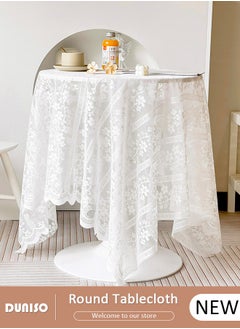 Buy Round Tablecloth White Lace Table Cloth , Washable Hollow Mesh Table Cover, Rectangular Vintage Lace Overlay, Floral Lace Table Cloths for Catering Events, Dinner Parties, Weddings Decorations 150*150cm in UAE