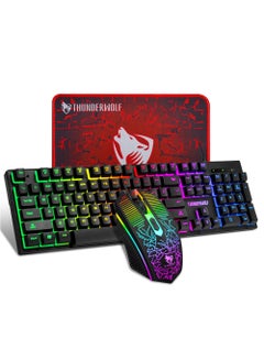 Buy 3-in-1 Gaming Keyboard Mouse Combo with Mouse Pad 104-Key Wired Gaming Keyboard with Rainbow Backlight Mouse Set for PC Gaming in UAE