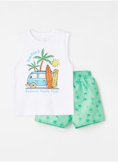 اشتري Crew Neck Printed Baby Boy Undershirt and Swimming Shorts Set of 2 في مصر