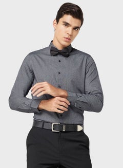 Buy Men Easy Care Charcoal Grey Self Design Smart Sustainable Formal Shirt in Saudi Arabia