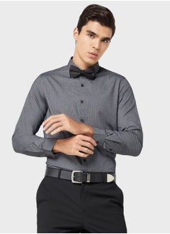 Buy Men Easy Care Charcoal Grey Self Design Smart Sustainable Formal Shirt in Saudi Arabia