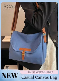 Buy Women's Canvas Bag Large Capacity One Shoulder Messenger Tote Bag Casual Solid Color Versatile Work Commuting in UAE