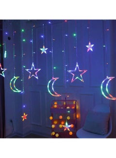 اشتري ديكورات رمضان للمنزل، أضواء رمضان الملونة 138 LED أضواء رمضان نجمة القمر لديكور المنزل 220 فولت RGB، 3.5 متر في الامارات