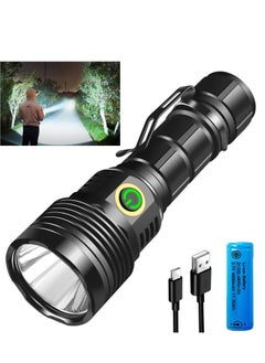 اشتري 30000 High Lumens】SST40 LED Torch with Power Display,Super Bright Rechargeable Flashlight,Type-C Fast Charging Flash Light with 5 Modes, IPX6 Waterproof Durable Torches for Camping Hiking Emergency في السعودية