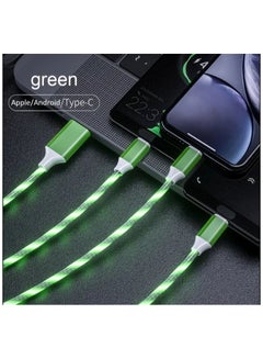 Buy Charging Cable Universal 3 in 1 USB Cable Multiple Charger Cable Compatible with Led flowing Cable USB Connector compatible with iphone/Samsung Galaxy/Huawei/ipad Type C Fast Charging Cable (Green) in UAE