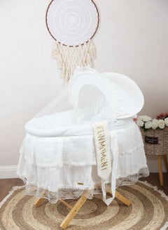 Buy Moses Basket White Color with Foldable Wooden Stand in Saudi Arabia