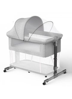 Buy A multi-functional baby bed for newborns with a mother's bed, light gray color in Saudi Arabia