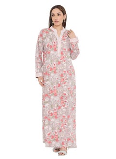 Buy LONG VISCOSE FLORAL PRINTED COLLAR ARABIC KAFTAN JALABIYA FARASHA DRESS in Saudi Arabia