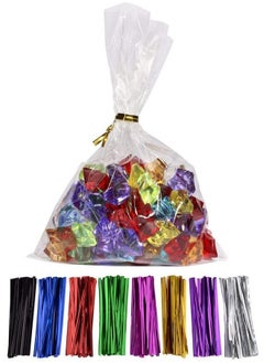 اشتري 100 Pcs 10 In X 6 In(1.4Mil.) Clear Flat Cello Cellophane Treat Bags Good For Bakery Cookies Candiesdessert With 5 Random Twist Ties! في الامارات