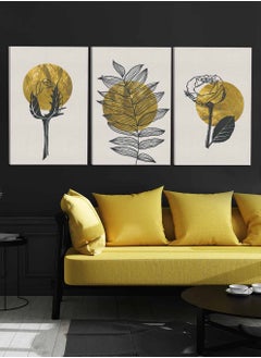 Buy Set Of 3 Framed Canvas Wall Arts Stretched Over Wooden Frame, Boho Leaves Flower Paintings, For Home, Living Room, Office Decor in Saudi Arabia