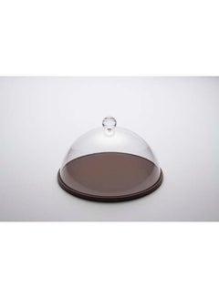 Buy Round Dark Brown Wooden Serving Platter with Acrylic Cover Set 26 cm in UAE