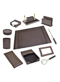 Buy FIS 11 Pieces Executive Desk Set Italian PU, Dark Brown Color - FSDS182DBR in UAE