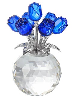 اشتري Crystal Blue Rose Flower Figurine, with Round Vase, Handmade Crystal Flower Figurine, Home Table Bouquet Flowers Decor Figurines في الامارات