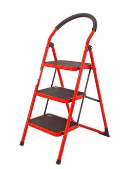 Buy Robustline Home Purpose Ladder - 3 Steps Foldable Step Ladder with Rubber Handgrip and Non-Slip Treads, 150 kgs Weight Capacity- Red in UAE