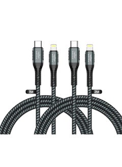 Buy Brave 30w 2 in 1 pack Type-C to Lightning Nylon Braided Data Cable 3.1A Fast Charging for iPhone 14 Pro Max, iPhone 13 12 11 Pro Max Mini XS Plus 1m & 2m (Black) in UAE