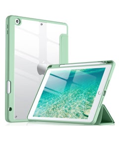 اشتري Case for iPad 10.2-Inch (9th/8th/7th Generation, 2021/2020/2019),Clear Shockproof Back Cover Built-in Pencil Holder,Auto Sleep/Wake (Mint Green) في مصر