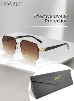 Buy Square Semi-Rimless Sunglasses for Men Women, UV400 Protection Trendy Anti-Glare Classic Sun Shades with Glasses Case for Shopping Party Travel 60mm, with Gradient Brown Lens in Saudi Arabia