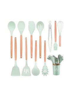 Buy 12pcs Silicone Kitchen Cooking Utensil Set, Kitchen Utensils Spatula Set with Holder, Cooking Wooden Utensils for Nonstick Cookware, Kitchen Gadgets and BPA Free Non Toxic Spatula Set in UAE