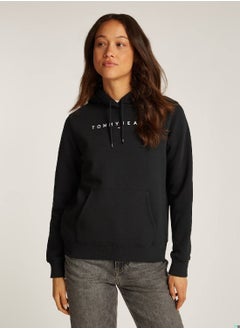 Buy Women's Regular Fit Linear Hoodie , Black - Cotton in Saudi Arabia