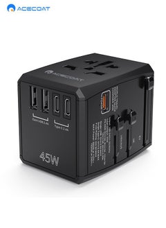 Buy Global Universal Travel Plug With 2 USB 3 Type C Multifunctional Black Adapter With 45W Fast Charge EU US UK AU Multi-Country Converter All-In-One Power Strip in Saudi Arabia