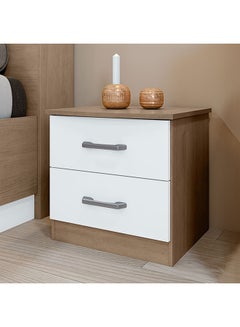 Buy Amelia Night Stand Multifunctional Bedside Table Space Saving Nightstand Side Table Modern Design Furniture For Bedroom L 44x45.5x39.8 cm  Light Oak / White in UAE