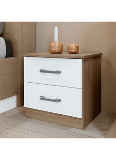 Buy Amelia Night Stand Multifunctional Bedside Table Space Saving Nightstand Side Table Modern Design Furniture For Bedroom L 44x45.5x39.8 cm  Light Oak / White in UAE