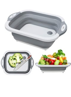 Buy Foldable Multifunction Chopping Board, Collapsible Dish Tub Basin Cutting Board Colander, Vegetable Fruit Wash and Drain Sink Storage Basket, Space Saving for Kitchen Home (Grey) in UAE