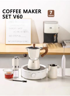 Buy Italian Espresso Coffee Maker Set 7pcs Coffee Stovetop Moka Pot Electric Stove Moka Pot Manual Grinder Powder Press Filter,Stovetop Espresso Maker and Handheld Electric Milk Frother Gift Set, in Saudi Arabia