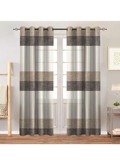 Buy INtex Curtains Luxury Linen curtains - semi transparent crosswise stripped sheer - Steel grommets - 1 piece Brown x Café 150W X 240L CM in Egypt