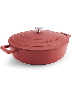 Buy Shallow Casserole Dish With Lid 4L 28 Cm Lightweight Cast Aluminum Induction Hob And Oven Safe Red in Saudi Arabia