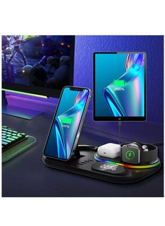 Buy 4 in 1 Wireless Fast Charging Station for iPhone 14/13/12/11/iWatch/AirPods/Samsung Galaxy, Charging Stand Dock with Clock and LED Light in UAE