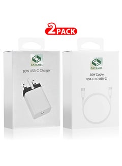 Buy 30W USB-C Super Fast Charger 3 Pins Charger and Cable Compatible with USB-C Devices Fast Charging Phone Charger USB-C to USB C Sync Charge Cable Included in UAE