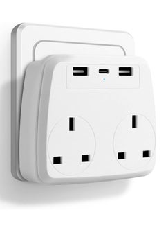 Buy Multi Plug Extension Power Adapter with 2 USB, Double Extender Wall Charger Socket 2 Way Dual Multiple Electrical Outlet Adaptor, Charging Station for Home, Office in Saudi Arabia