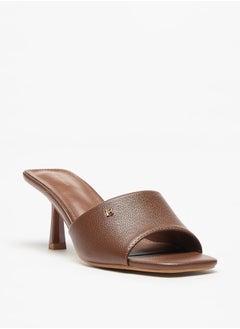 Buy Logo Accent Slip-On Sandals with Flared Heels in Saudi Arabia