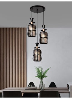 Buy Elegant 4325-3 Geometric Pendant Light With Three Lights – Adjustable Height E27 Ceiling Lamp, Perfect for Dining Room, Living Room & Hallways in Saudi Arabia