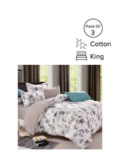 Buy 3-Piece King Size Floral Bedding Set Cotton Multicolour 220x240cm in Saudi Arabia