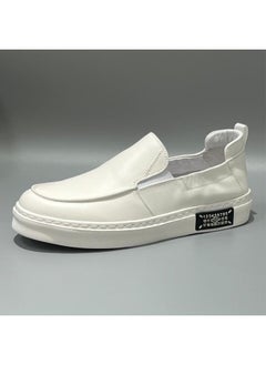 Buy Men's White High-end Super Soft Leather Casual Leather Shoes Men's Summer New Genuine Leather All-match Slip-on Shoes in Saudi Arabia