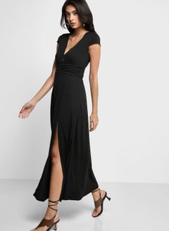 Buy Plunge Neck Dress With Slit in UAE