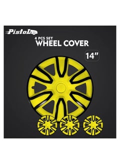 Buy Wheel Cover Kit, 14 Inch Hubcaps Set of 4PC Automotive Hub Wheel Cap with Universal Snap-On Retention Rings - Pistol Yellow&Black - WJ5087 BY-14'' in Saudi Arabia