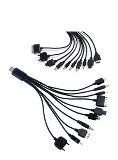 Buy NTECH 10 in 1 universal USB charging cable nokia charger multi function charging sync cord for iPod/iphone/PSP/camera/nokia/Flip old phone black in UAE