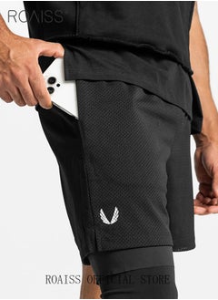 Buy Men Functional Sports Fitness Pants Double Layer Skin Friendly Fabric Breathable Wear Resistant Quick Drying Material Training Pants Lined with Pockets in UAE