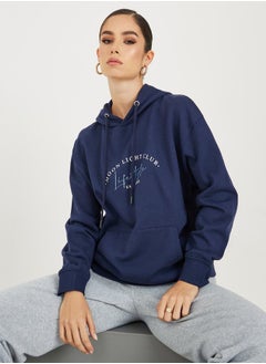 اشتري Regular Fit Regular Length Embroidered Slogan Hoodie في السعودية