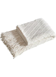 Buy Tassel Design Soft Blanket Keep Warm Cotton White 127 x 172cm in Saudi Arabia