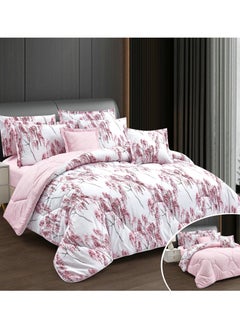 Buy Hours comforter set with soft silky fabric two sides floral print 8 pieces king size in Saudi Arabia