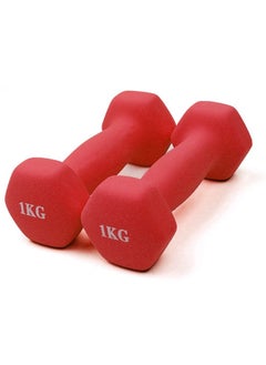 اشتري Double Dumbbells Neoprene Hexagon Hand Weights For Muscle Training 1KG, Red في مصر