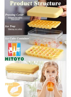 Buy Ice Cube Tray With Lid And Bucket-Easy-Release Silicone-2 Ice Trays,1 Ice Bucket,Removable Lid&Ice Scoop-Ice Cube Molds For Freezer BPA Free-Ice Cube Tray Mold For Beverage,Coffee,Fruit Yogurt in Saudi Arabia
