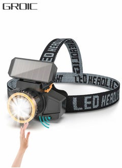 اشتري Solar Headlamp Rechargeable Head lamp with Sensor, 3 Modes Lightweight Waterproof Headlight for Hiking, Camping, Working, Running, Cycling, Fishing في الامارات