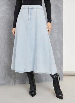 Buy High Waist A-Line Denim Skirt with Button Closure in Saudi Arabia