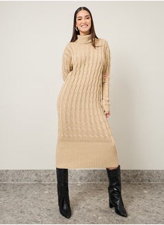 اشتري Turtle Neck Chunky Knit Sweater Midi Dress في السعودية